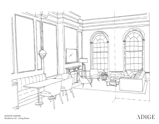 Sketch of grand living room